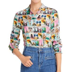 Alice + Olivia Willa Wanderlust Blouse Top Postcard Travel Print City S